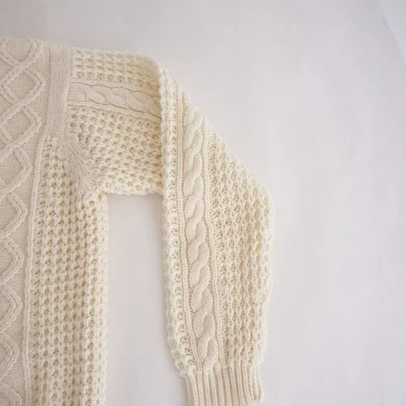 Vintage Cream Cable Knit Textured Aran Fisherman Sweater Cotton Blend XL - Picture 4 of 9
